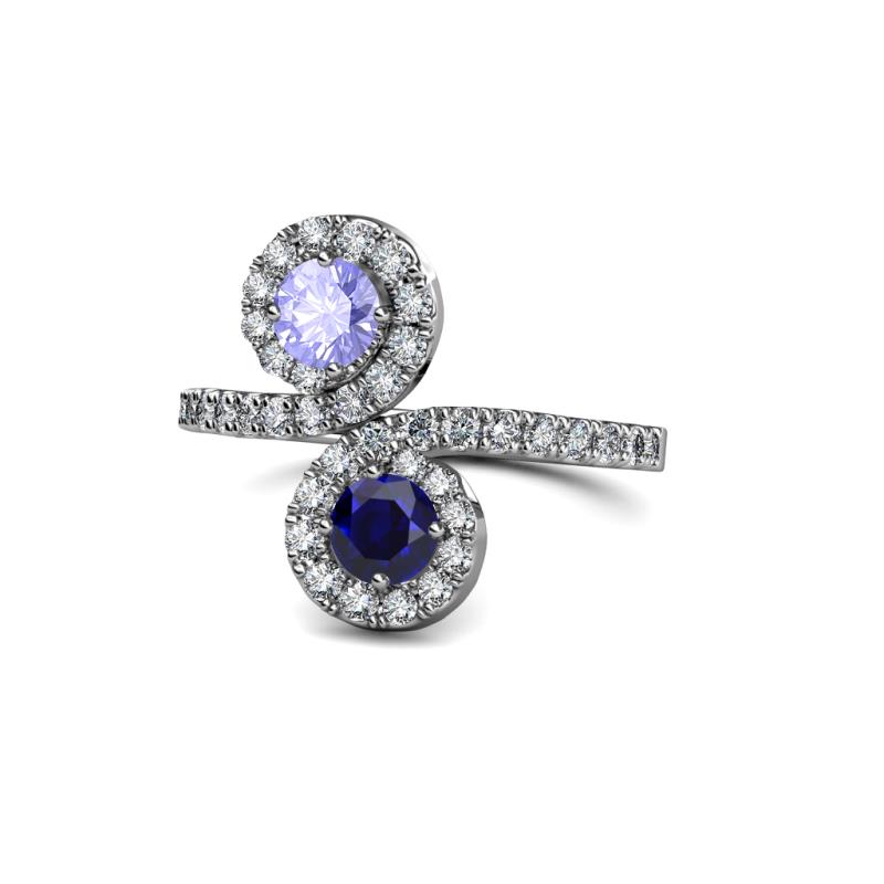 Kevia Tanzanite and Blue Sapphire with Side Diamonds Bypass Ring 