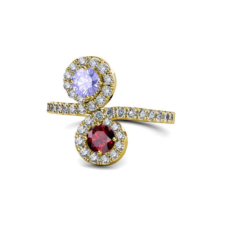 Kevia Tanzanite and Ruby with Side Diamonds Bypass Ring 