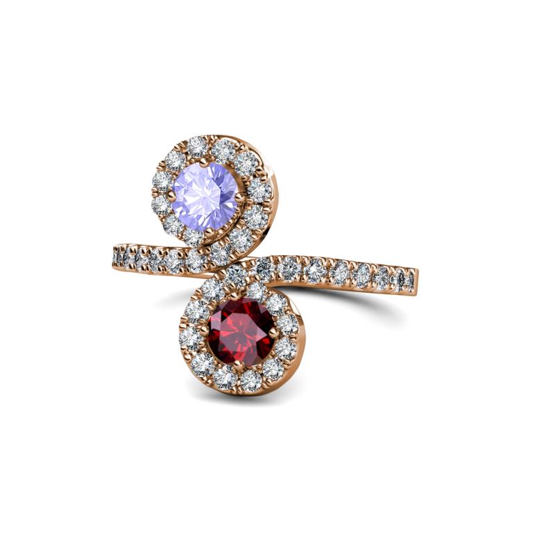 Kevia Tanzanite and Ruby with Side Diamonds Bypass Ring 