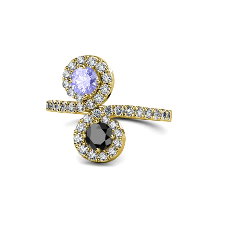 Kevia Tanzanite and Black Diamond with Side Diamonds Bypass Ring 