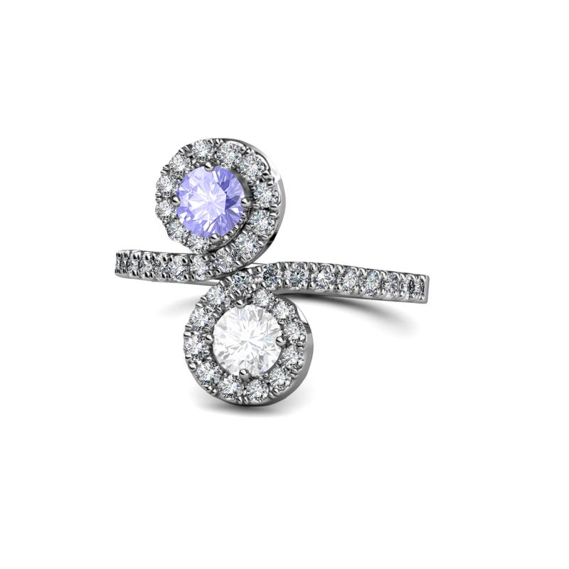 Kevia Tanzanite and White Sapphire with Side Diamonds Bypass Ring 