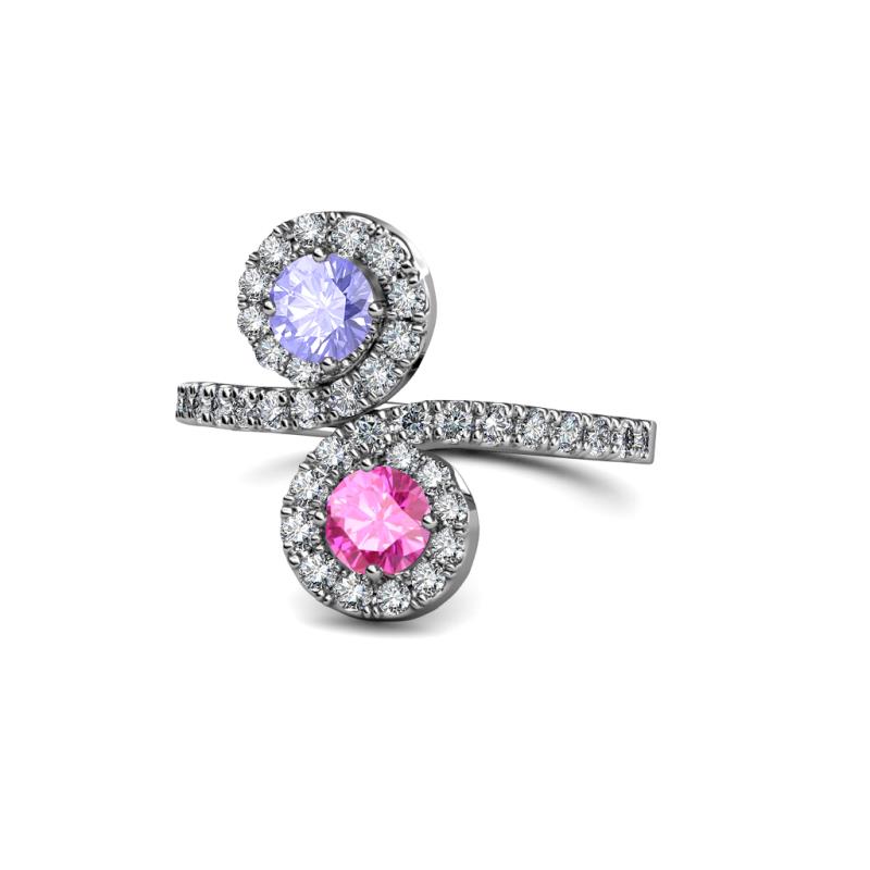 Kevia Tanzanite and Pink Sapphire with Side Diamonds Bypass Ring 