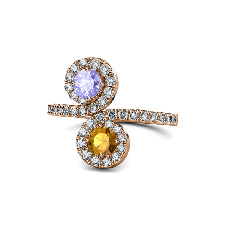 Kevia Tanzanite and Citrine with Side Diamonds Bypass Ring 