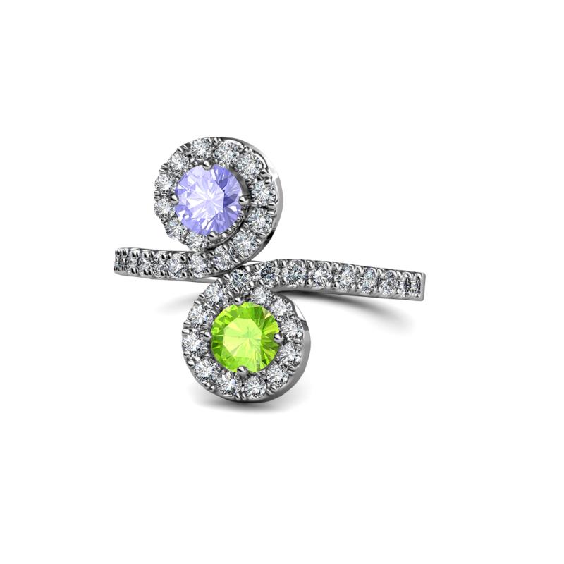 Kevia Tanzanite and Peridot with Side Diamonds Bypass Ring 