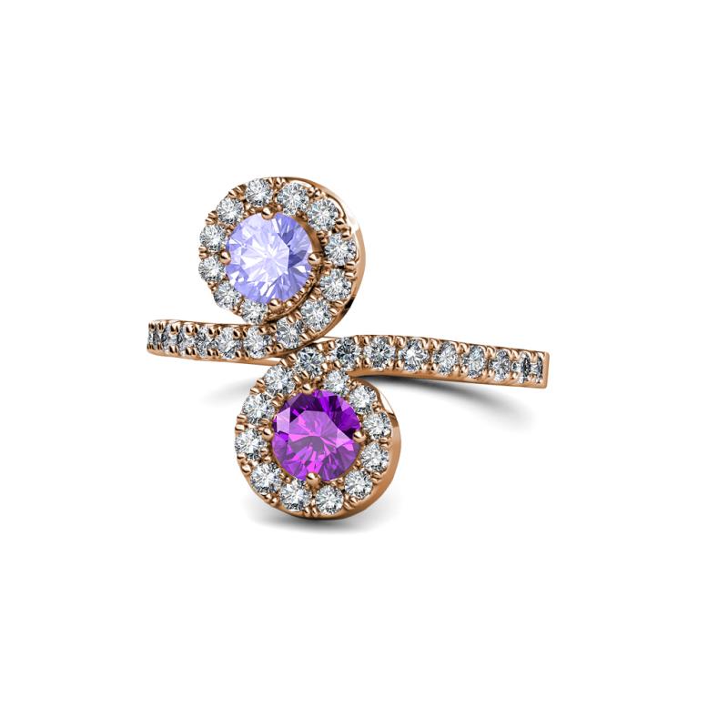 Kevia Tanzanite and Amethyst with Side Diamonds Bypass Ring 