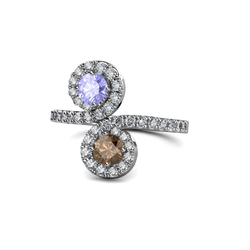 Kevia Tanzanite and Smoky Quartz with Side Diamonds Bypass Ring 