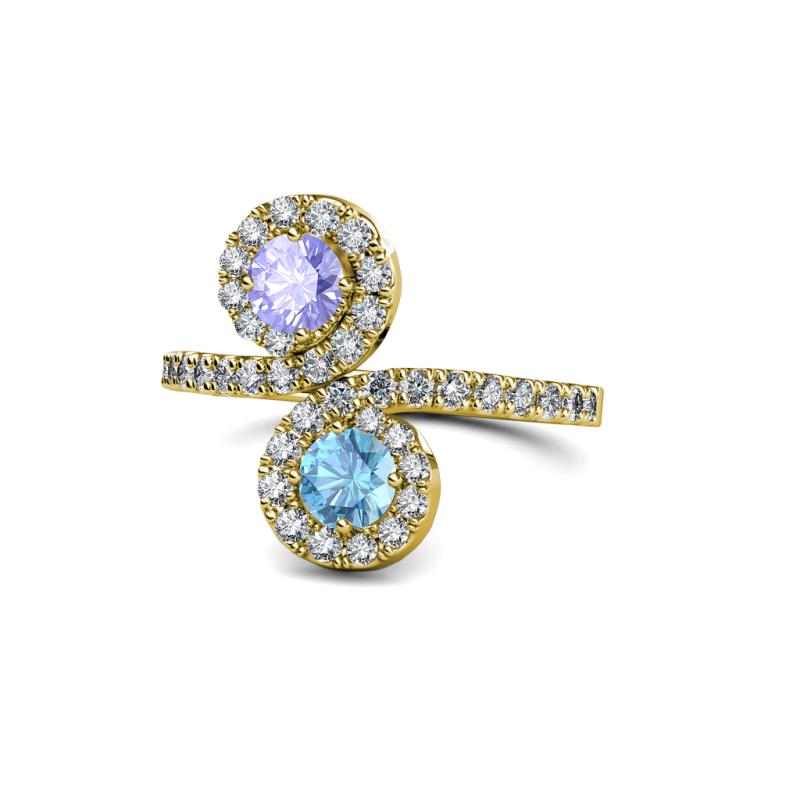 Kevia Tanzanite and Blue Topaz with Side Diamonds Bypass Ring 