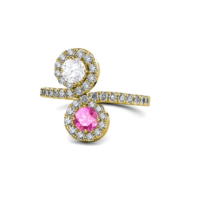 Kevia White and Pink Sapphire with Side Diamonds Bypass Ring 