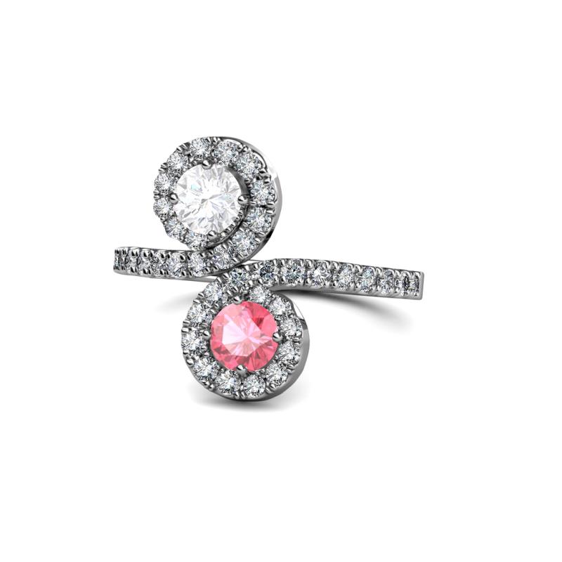Kevia White Sapphire and Pink Tourmaline with Side Diamonds Bypass Ring 