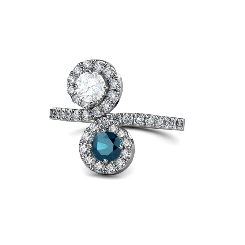 Kevia White Sapphire and Blue Diamond with Side Diamonds Bypass Ring 