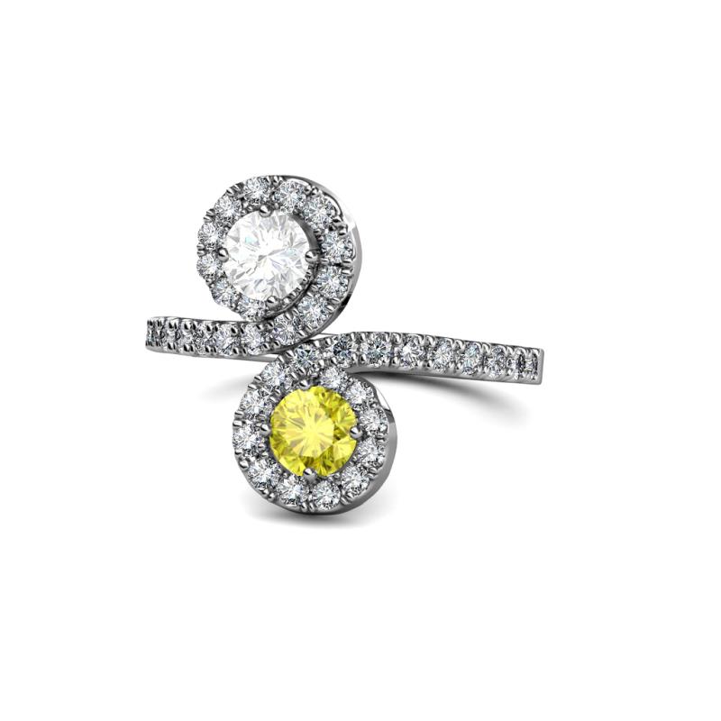 Kevia White Sapphire and Yellow Diamond with Side Diamonds Bypass Ring 
