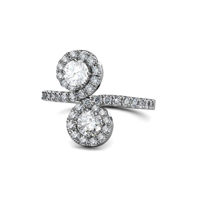 Kevia White Sapphire and Diamond with Side Diamonds Bypass Ring 