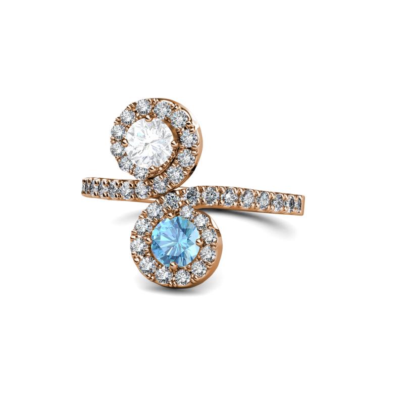 Kevia White Sapphire and Blue Topaz with Side Diamonds Bypass Ring 