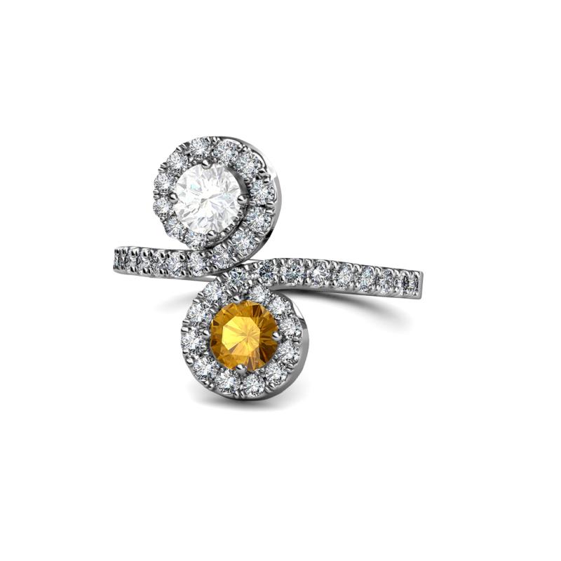 Kevia White Sapphire and Citrine with Side Diamonds Bypass Ring 