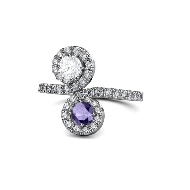 Kevia White Sapphire and Iolite with Side Diamonds Bypass Ring 