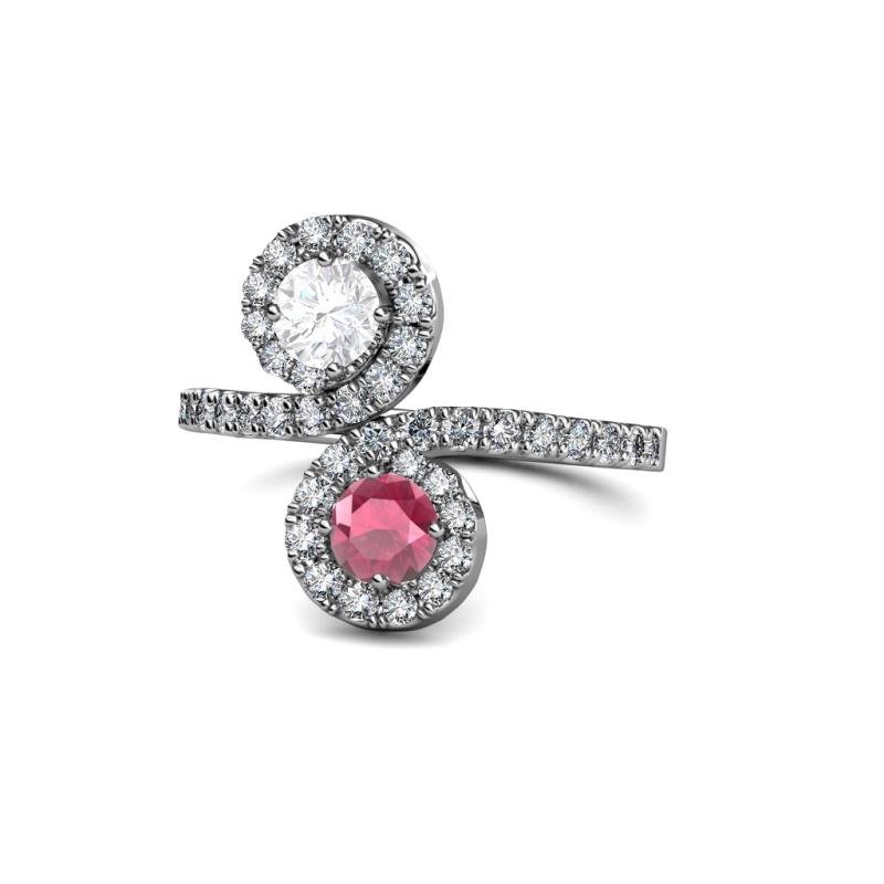 Kevia White Sapphire and Rhodolite Garnet with Side Diamonds Bypass Ring 