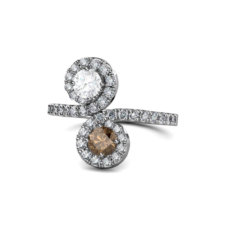 Kevia White Sapphire and Smoky Quartz with Side Diamonds Bypass Ring 