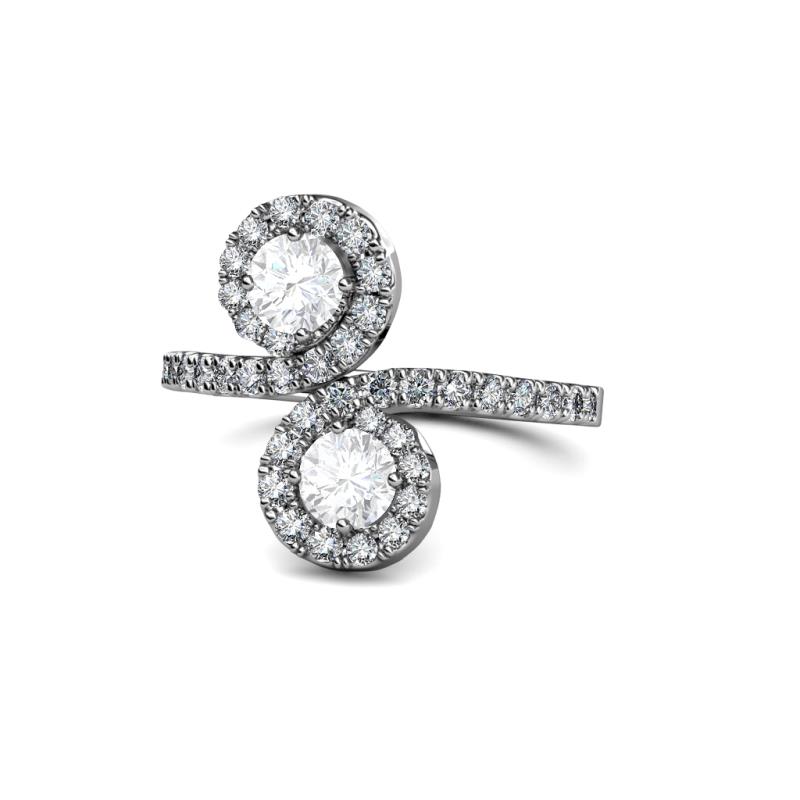 Kevia White Sapphire with Side Diamonds Bypass Ring 