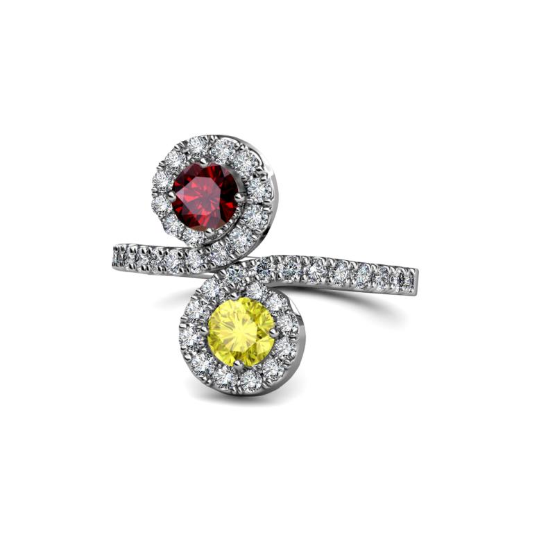 Kevia Ruby and Yellow Diamond with Side Diamonds Bypass Ring 