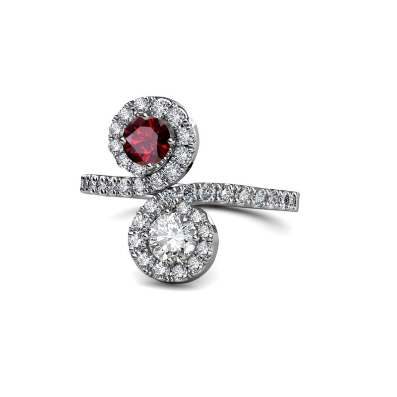 Kevia Ruby and Diamond with Side Diamonds Bypass Ring 