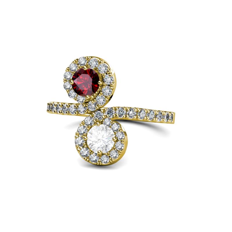 Kevia Ruby and White Sapphire with Side Diamonds Bypass Ring 
