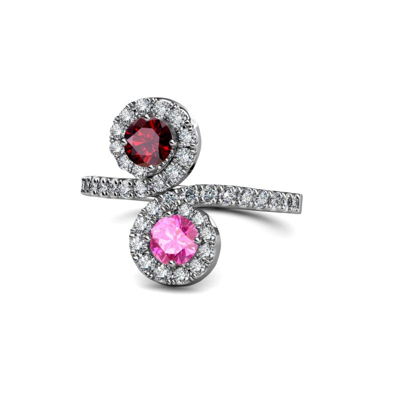 Kevia Ruby and Pink Sapphire with Side Diamonds Bypass Ring 