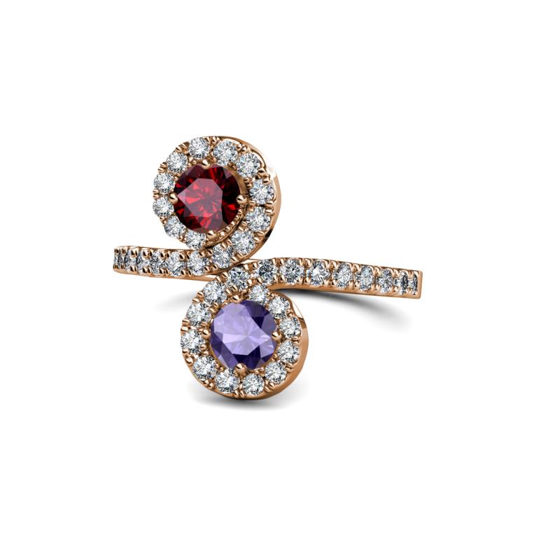 Kevia Ruby and Iolite with Side Diamonds Bypass Ring 
