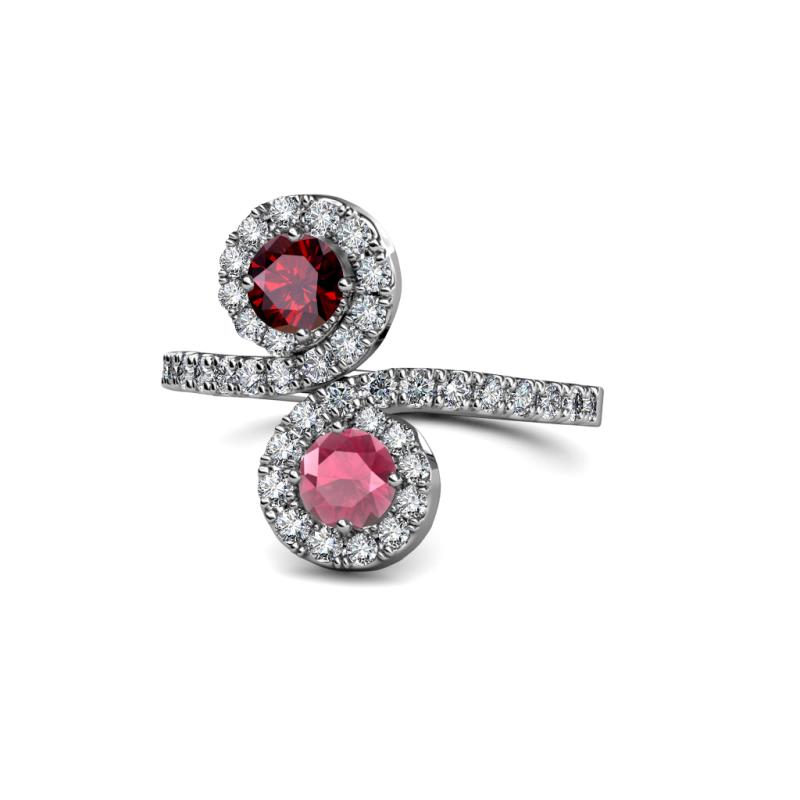 Kevia Ruby and Rhodolite Garnet with Side Diamonds Bypass Ring 