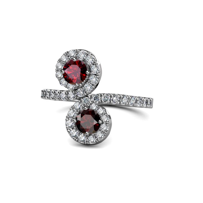 Kevia Ruby and Red Garnet with Side Diamonds Bypass Ring 