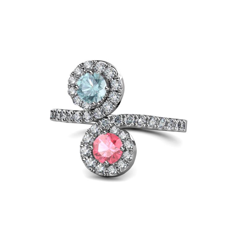 Kevia Aquamarine and Pink Tourmaline with Side Diamonds Bypass Ring 