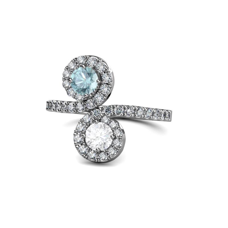 Kevia Aquamarine and White Sapphire with Side Diamonds Bypass Ring 
