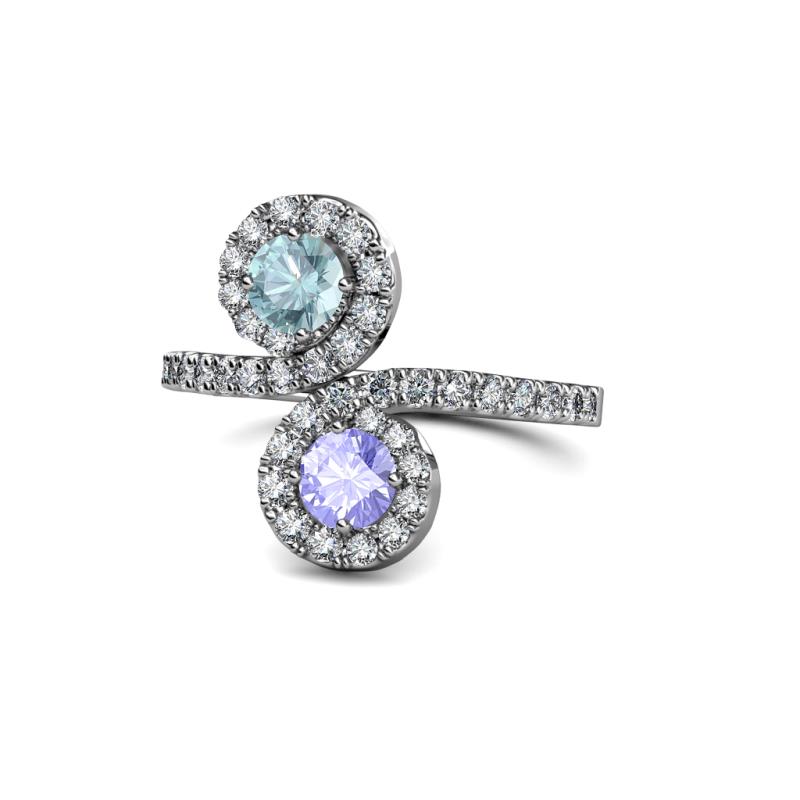Kevia Aquamarine and Tanzanite with Side Diamonds Bypass Ring 
