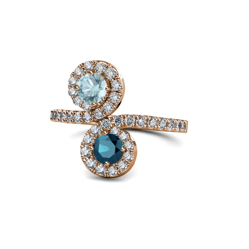 Kevia Aquamarine and Blue Diamond with Side Diamonds Bypass Ring 