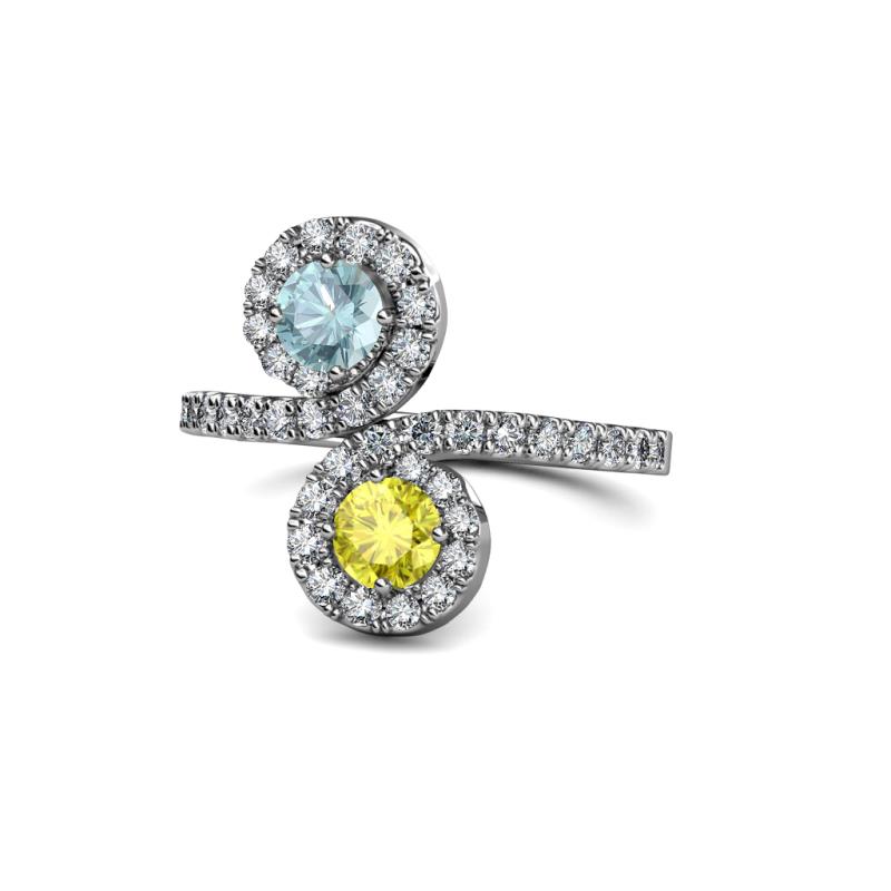 Kevia Aquamarine and Yellow Diamond with Side Diamonds Bypass Ring 