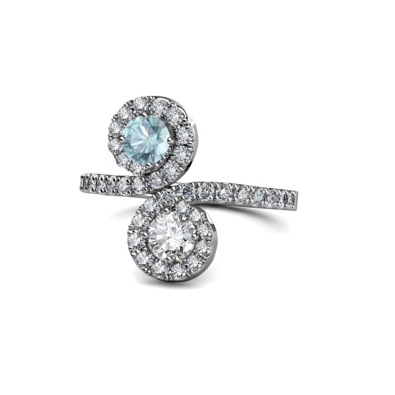 Kevia Aquamarine and Diamond with Side Diamonds Bypass Ring 