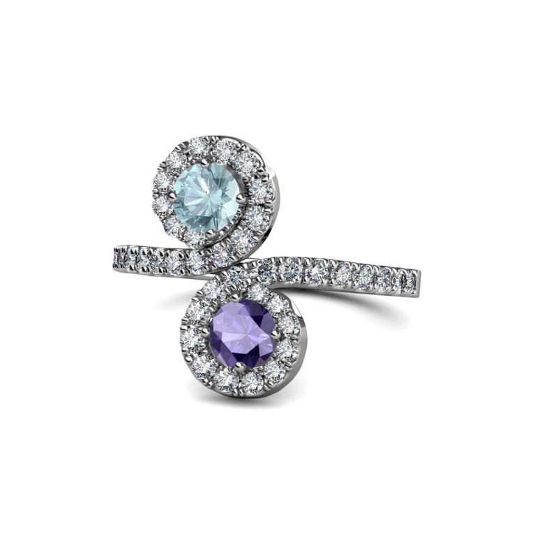 Kevia Aquamarine and Iolite with Side Diamonds Bypass Ring 