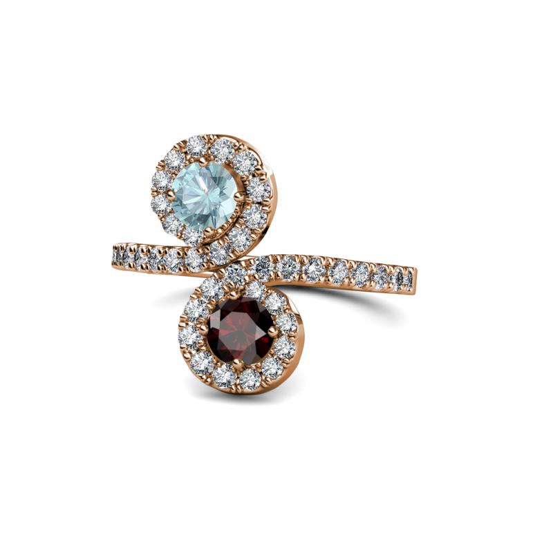 Kevia Aquamarine and Red Garnet with Side Diamonds Bypass Ring 