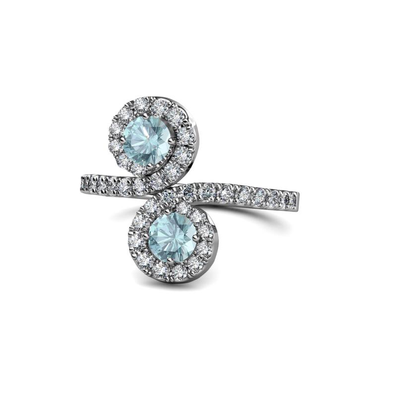 Kevia Aquamarine with Side Diamonds Bypass Ring 