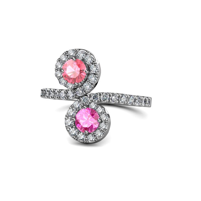 Kevia Pink Tourmaline and Pink Sapphire with Side Diamonds Bypass Ring 