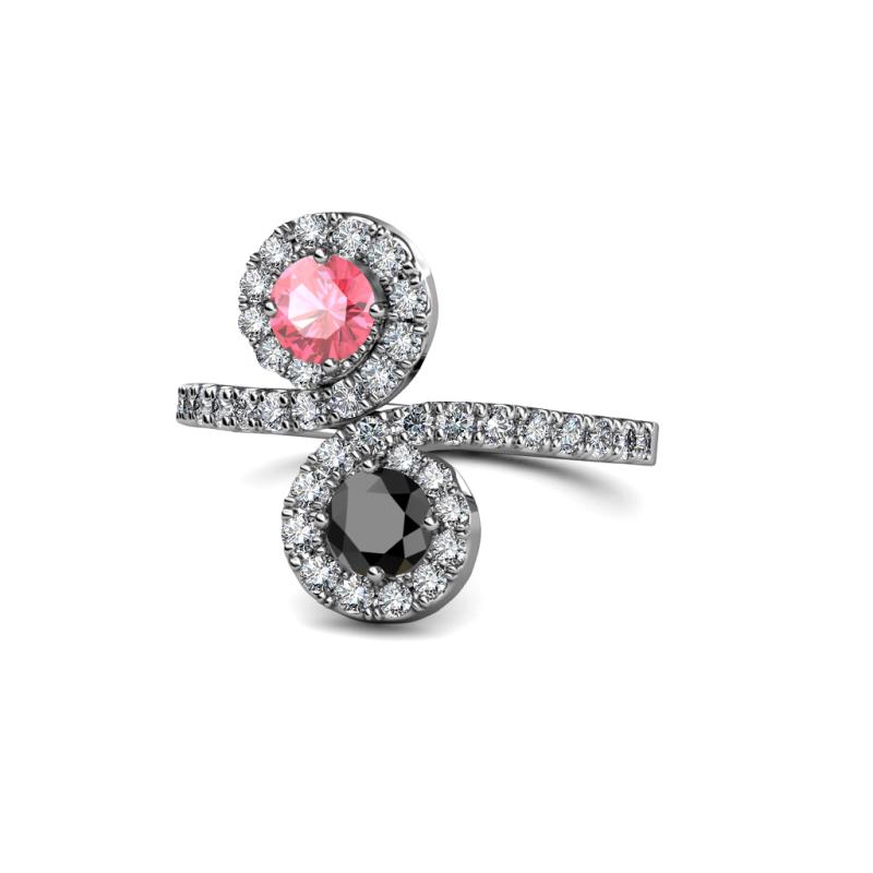 Kevia Pink Tourmaline and Black Diamond with Side Diamonds Bypass Ring 