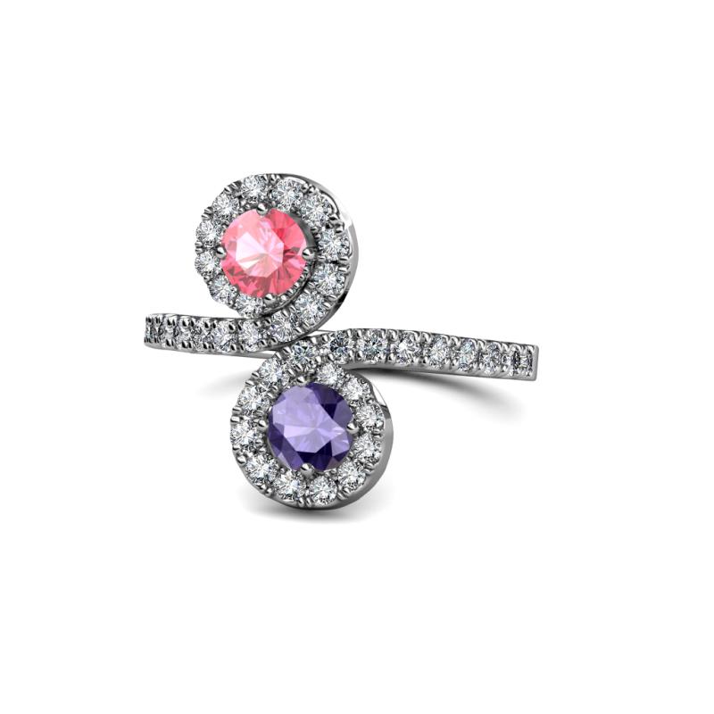 Kevia Pink Tourmaline and Iolite with Side Diamonds Bypass Ring 
