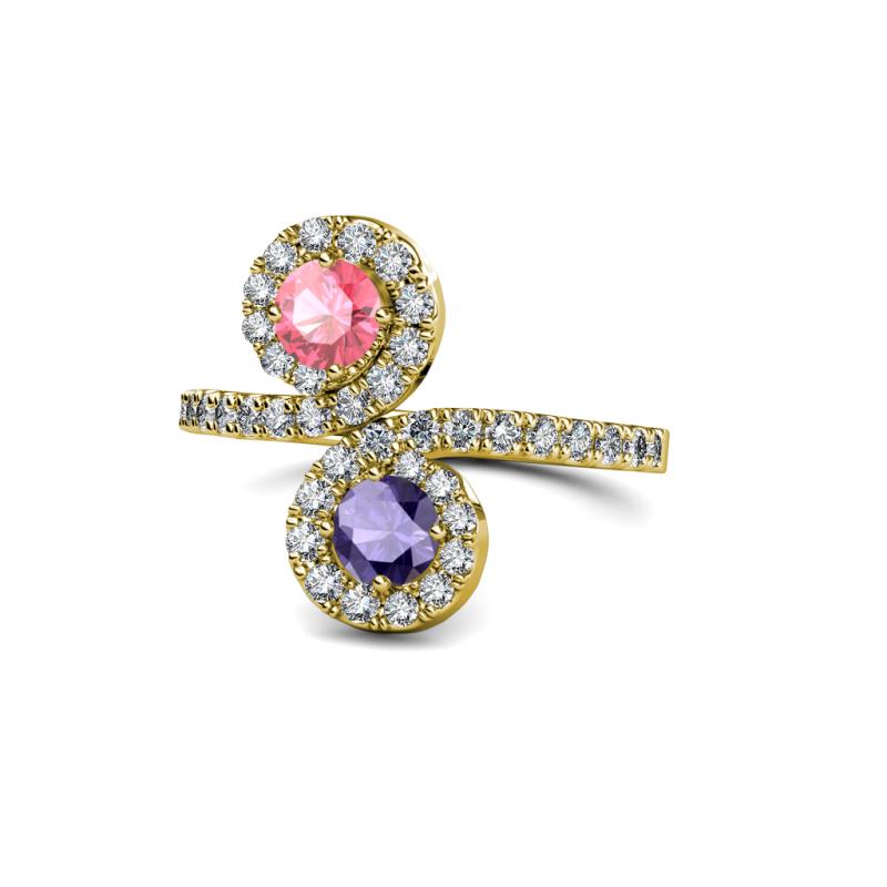 Kevia Pink Tourmaline and Iolite with Side Diamonds Bypass Ring 