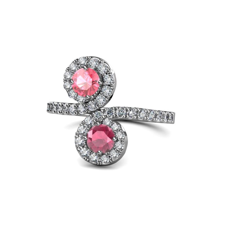 Kevia Pink Tourmaline and Rhodolite Garnet with Side Diamonds Bypass Ring 