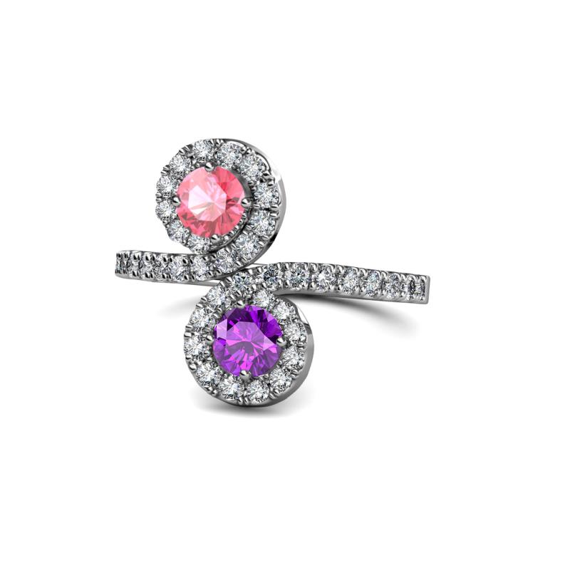Kevia Pink Tourmaline and Amethyst with Side Diamonds Bypass Ring 