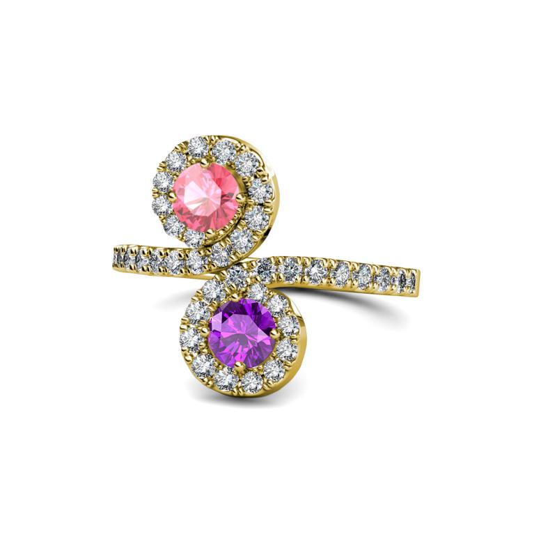Kevia Pink Tourmaline and Amethyst with Side Diamonds Bypass Ring 
