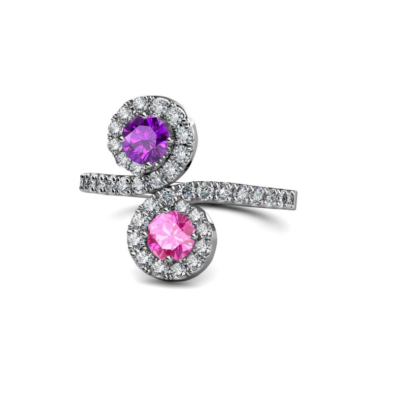 Kevia Amethyst and Pink Sapphire with Side Diamonds Bypass Ring 