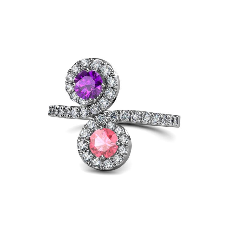 Kevia Amethyst and Pink Tourmaline with Side Diamonds Bypass Ring 