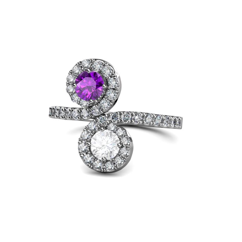 Kevia Amethyst and White Sapphire with Side Diamonds Bypass Ring 