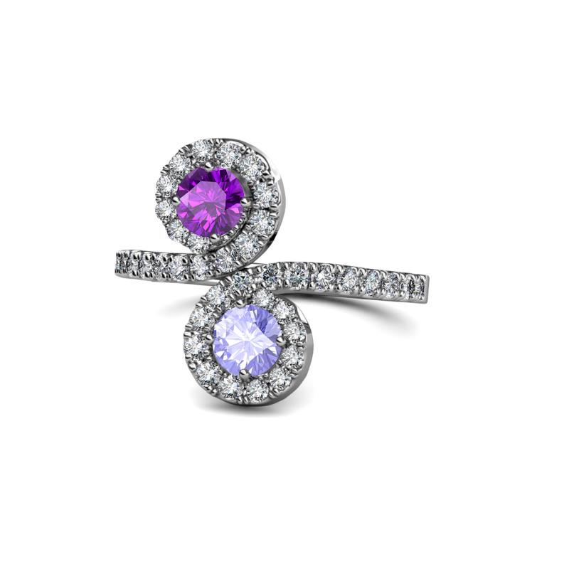 Kevia Amethyst and Tanzanite with Side Diamonds Bypass Ring 