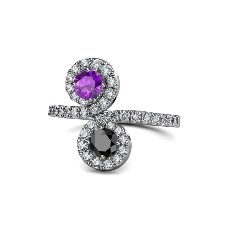 Kevia Amethyst and Black Diamond with Side Diamonds Bypass Ring 